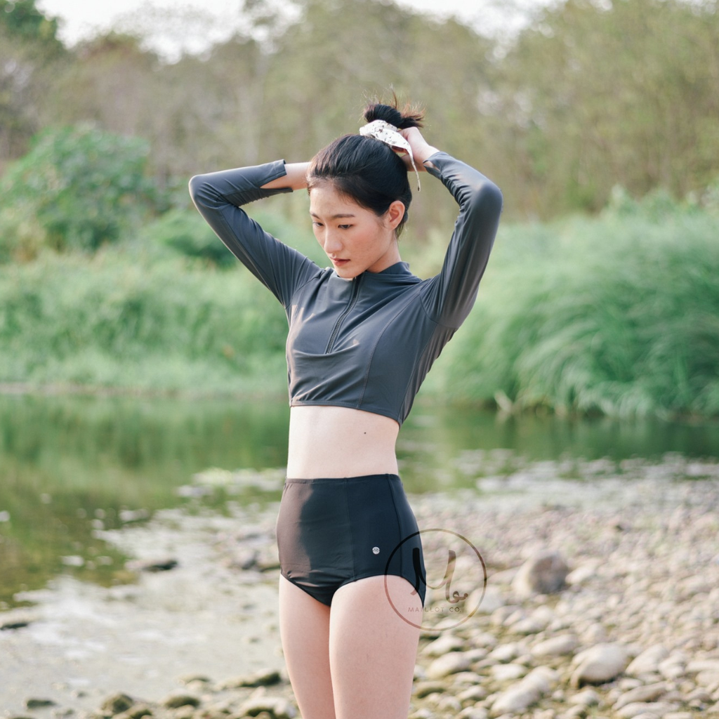 泰國泳衣MaillotCo-beech長袖防曬戶外運動兩件式泳衣比基尼灰色7