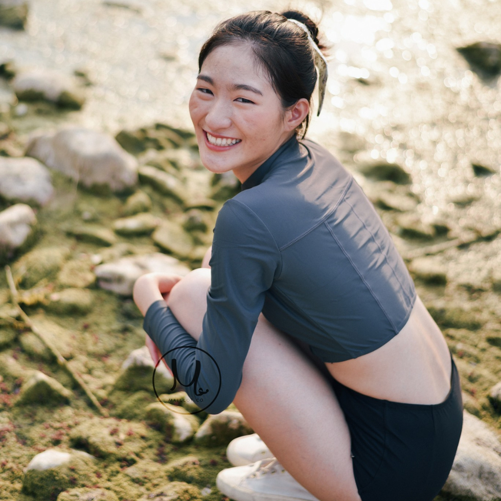 泰國泳衣MaillotCo-beech長袖防曬戶外運動兩件式泳衣比基尼灰色2