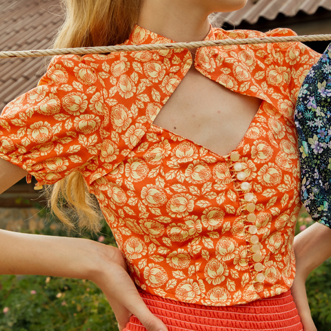 大橘大利泡泡袖旗袍上衣｜泰式中國風｜Aprilpoolday泳衣品牌2