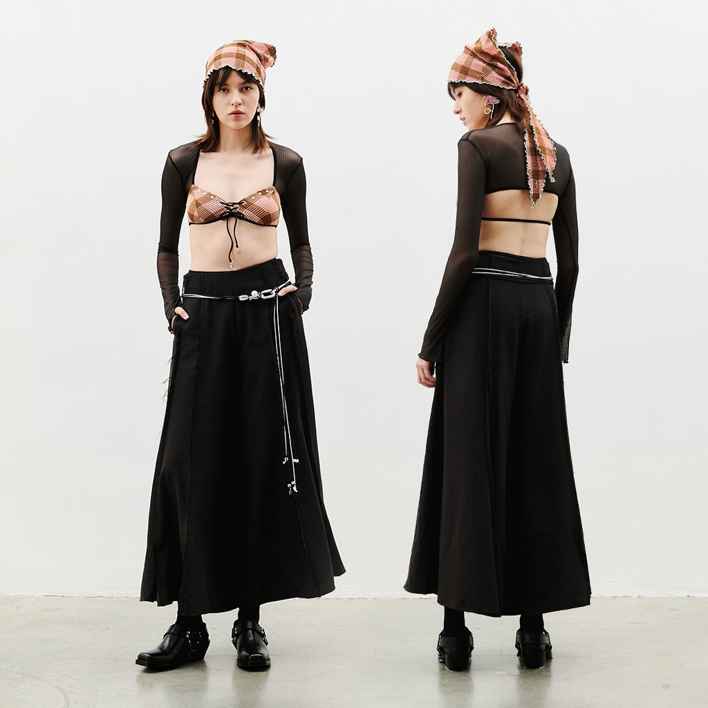 aprilpoolday泰國泳衣_Layla 天絲垂墜寬管長褲（附黑白珠珠腰帶）7