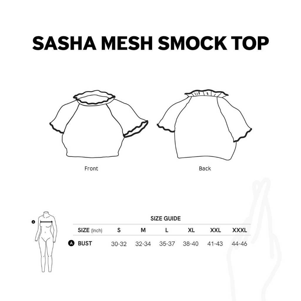 aprilpoolday酒紅色雛菊皺摺透膚上衣尺寸表2