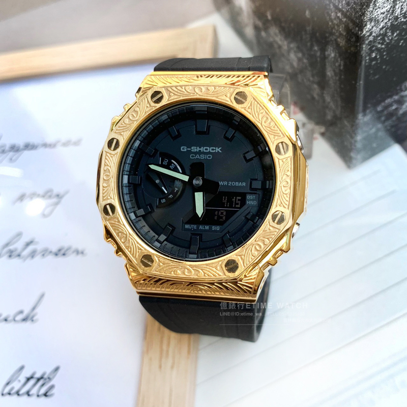 現貨款！！G-SHOCK 農家橡樹GA-2100-1A1手錶＋復古雕花膠帶改裝套組