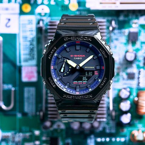 G-SHOCK 探索虛擬彩虹系列雙顯電子腕錶GA-2100RGB-1A 公司貨