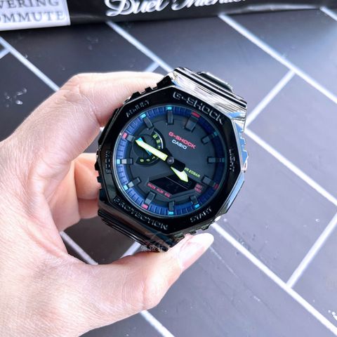 G-SHOCK 探索虛擬彩虹系列雙顯電子腕錶GA-2100RGB-1A 公司貨