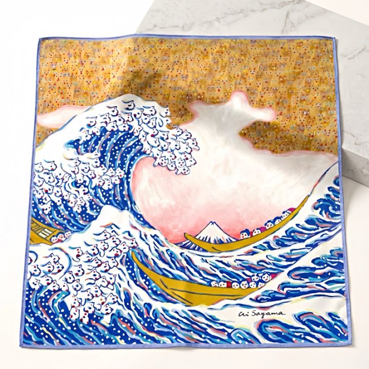 AS-SC-001 ai sayama 佐山愛 富嶽三十六景 神奈川沖 猫之浪裏 絲巾 01 SQ1000