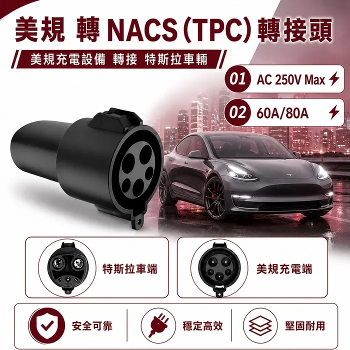J1772美規槍 轉 NACS車端接口