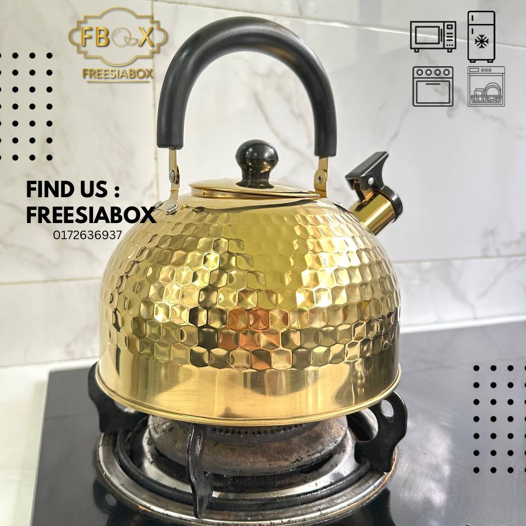 READY STOCK) Golden Coated Whistle Kettle with Handle Fire Proof Stainless  Steel –