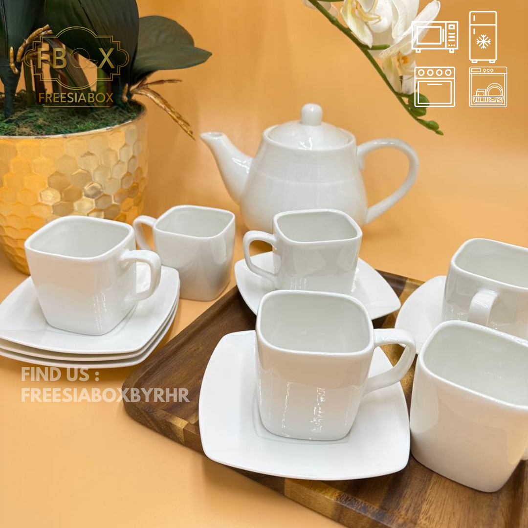 READY STOCK) 6pcs and 1pc Teapot White Alisa/ White Arina Tea Set