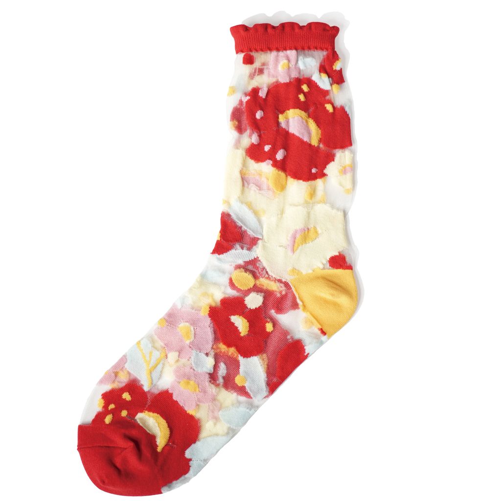 3739_花園系列_蘋果紅_小花透紗中筒襪 (1)