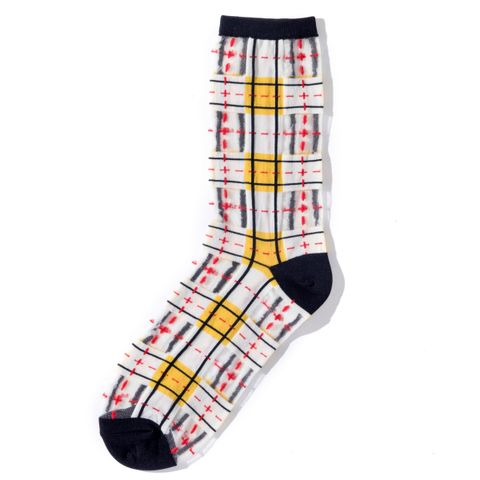 3258_幾何系列_黑白格_經典格紋透紗中筒襪