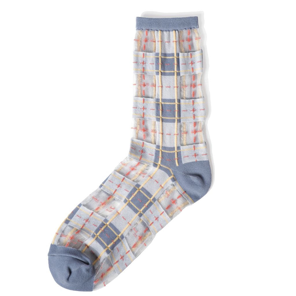 3661_幾何系列_薰衣草灰_經典格紋透紗中筒襪