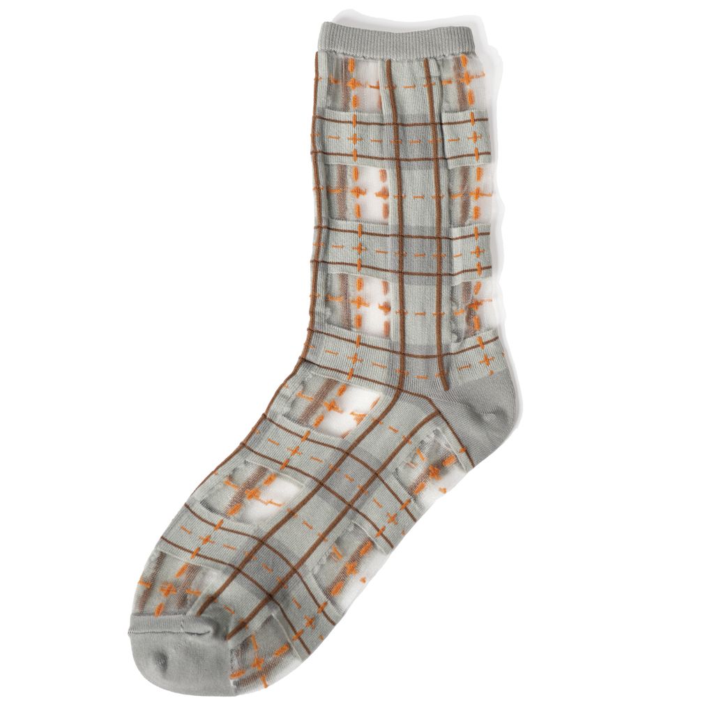 3685_幾何系列_鴿子灰_經典格紋透紗中筒襪