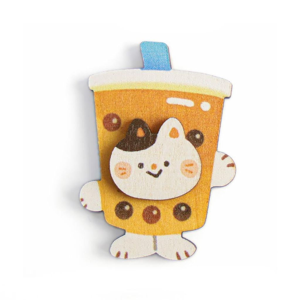 木質磁鐵｜珍奶小貓