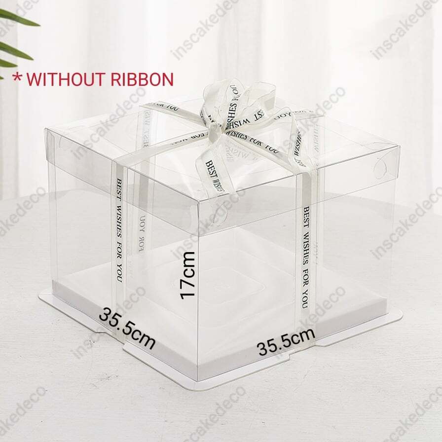 Extra Big Size 14 16 Inch White Cover PVC Transparent Box, Bouquet Flower Display Cake Box Kotak Hantaran 透明蛋糕盒 花盒 展示盒