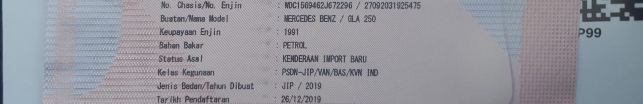 (WWP99) VQX2362 GLA250 - latest geran