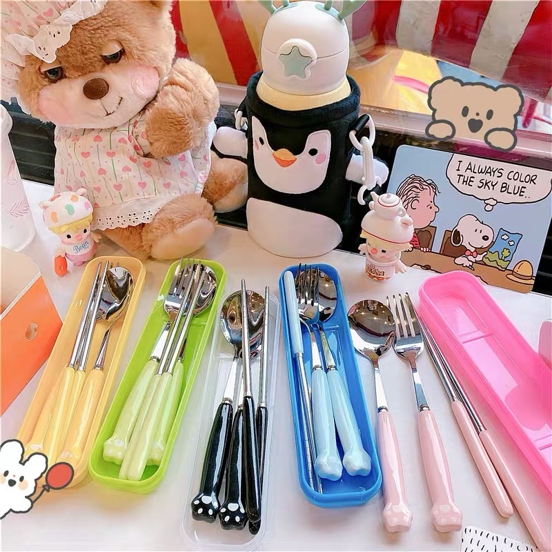 Kawaii Bear Cat Spoon Fork Cutlery Set - Kawaii Fashion Shop