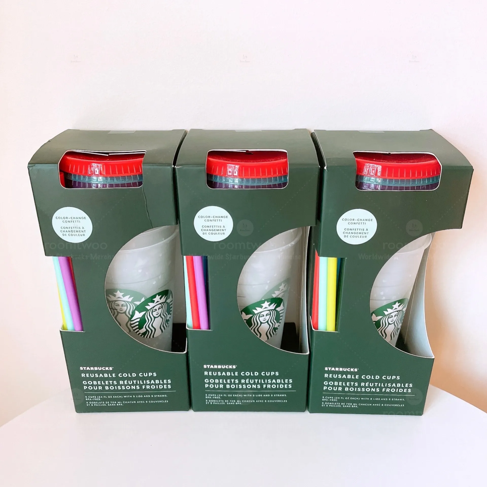 Starbucks Cup Color Changing Confetti Reusable Cold Cup With Straw 24 oz 