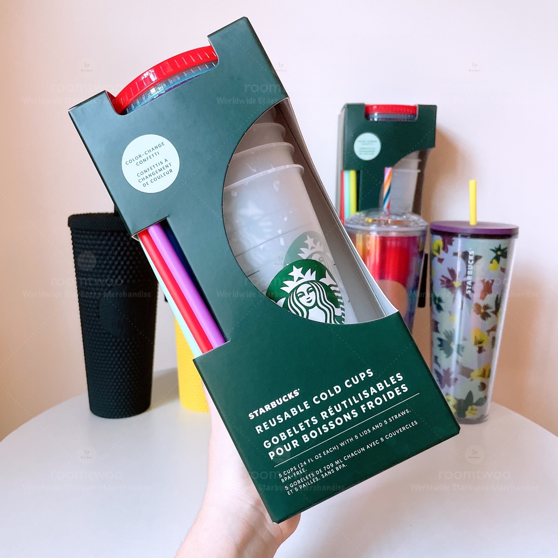 Starbucks Cup Color Changing Confetti Reusable Cold Cup With Straw