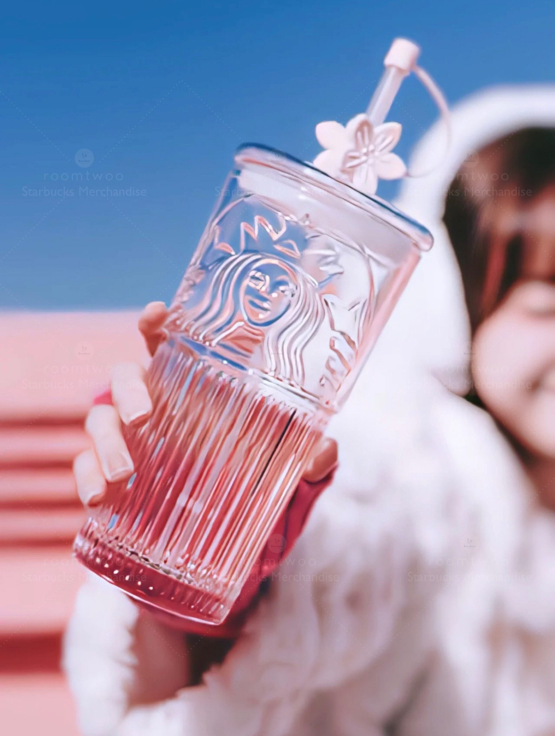 New China Starbucks Frappuccino Green Sakura Pink Double Drink