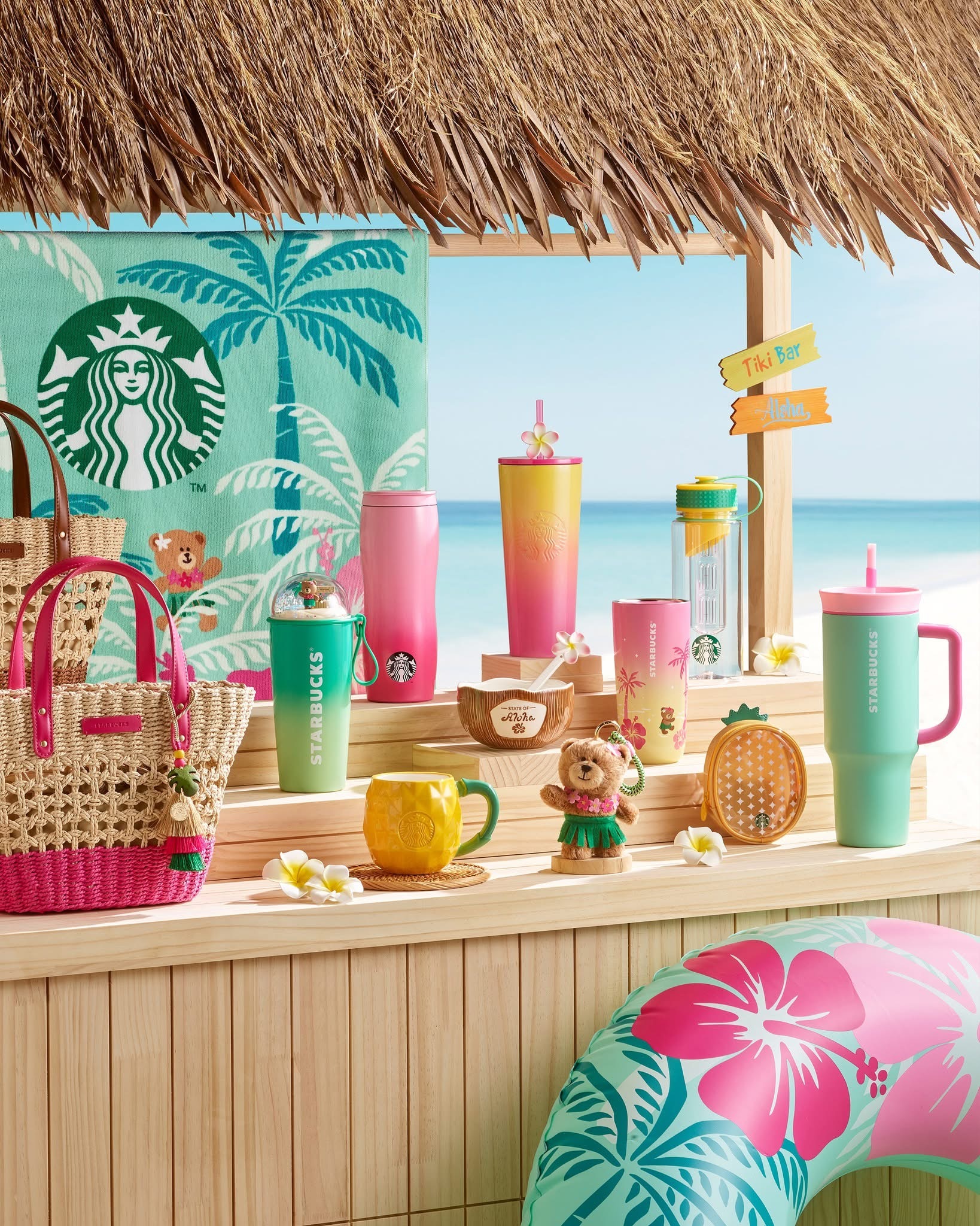 25サマー【韓国スタバ】Aloha Raffia Totebag Pink Starbucks Korea 2025 Aloha Summer Collection – Room Twoo