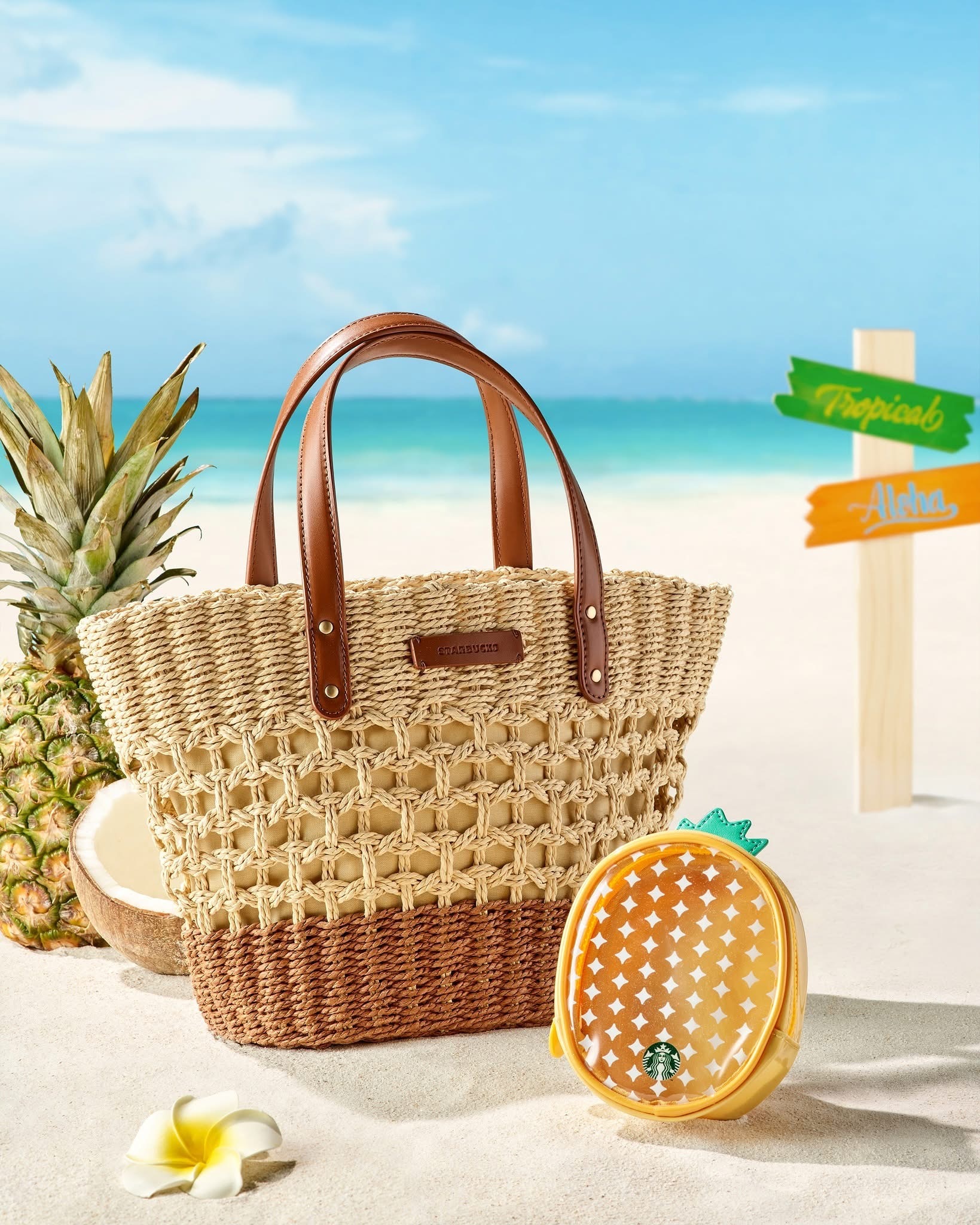 25サマー【韓国スタバ】Aloha Raffia Totebag Pink Starbucks Korea 2025 Aloha Summer Collection – Room Twoo