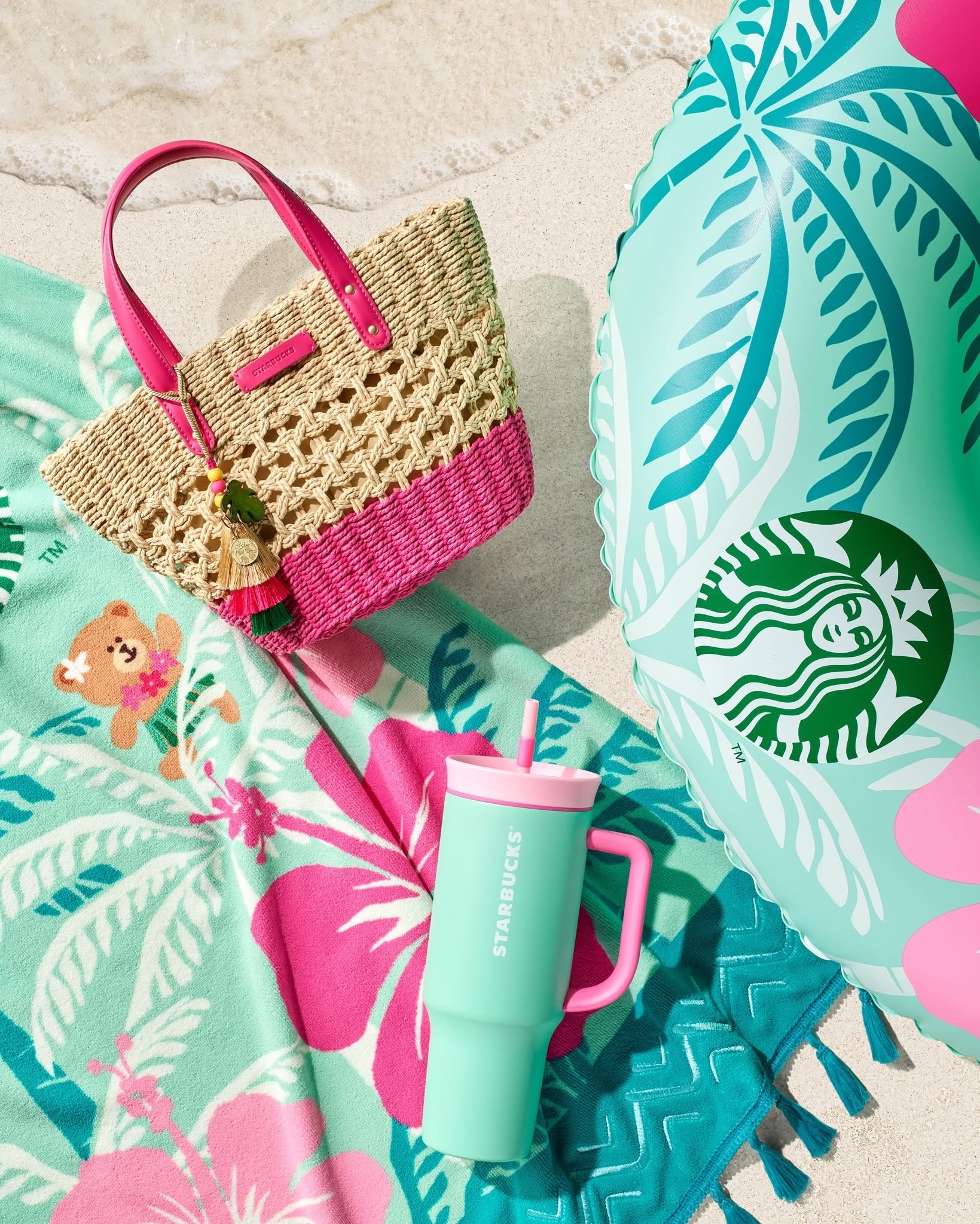 【韓国スタバ】Aloha Summer★Aloha Raffia Tote Bag Brown Starbucks Korea 2025 Aloha Summer Collection – Room Twoo