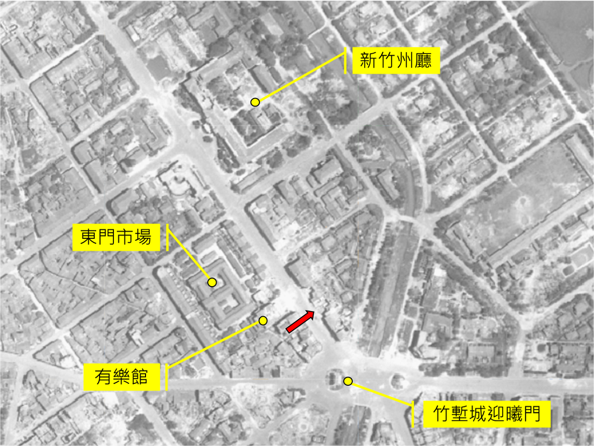 1945年航照圖，顯示本案標的所在處建築於盟軍轟炸下受損  .png