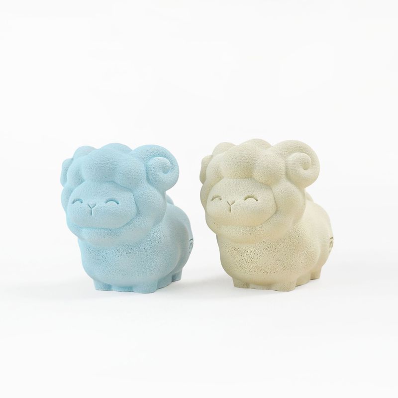 cement-sheep-pair-blue-yellow