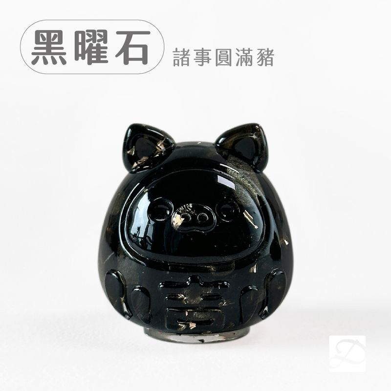 彤恩時尚_水晶達摩公仔_黑曜石-豬-100