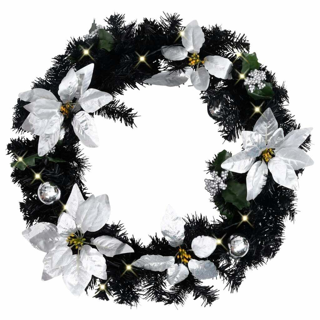 vidaxl-christmas-wreath-with-led-lights-black-pvc-holiday-ornament-garland-2788728_00
