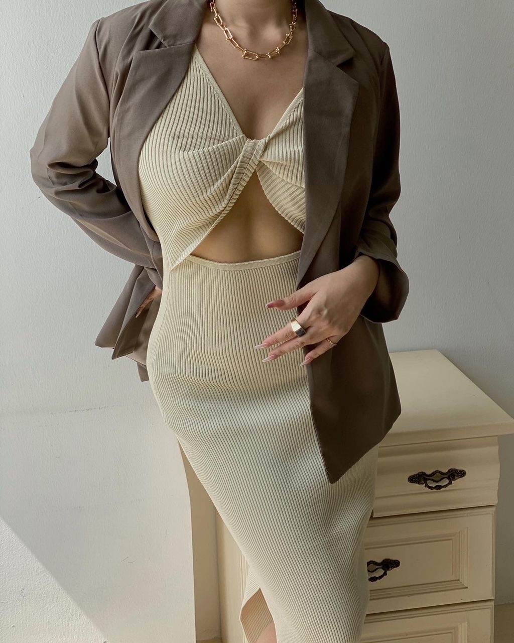 Two-way Twist Dress Oatmeal& Joie Blazer