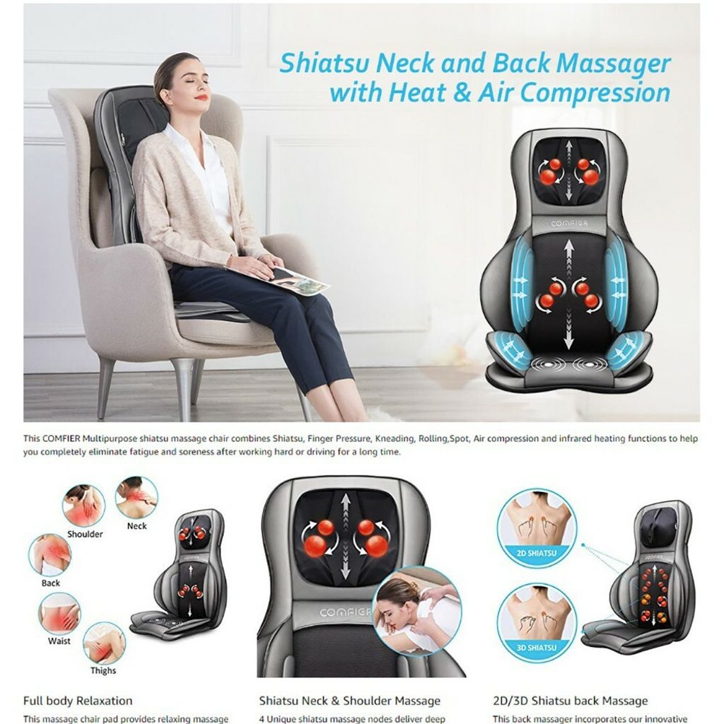 COMFIER Neck and Back Massager with Heat,Shiatsu Massage Chair Pad
