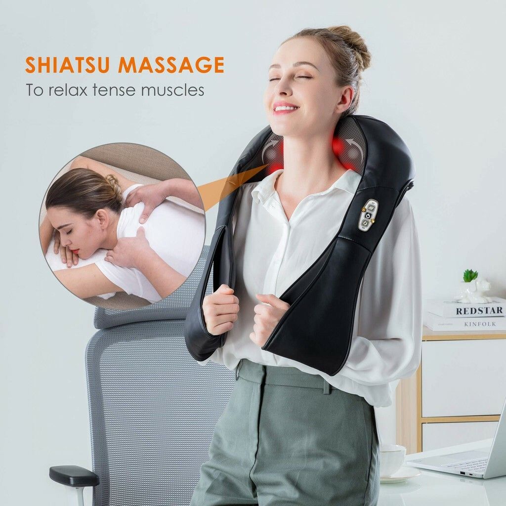 Comfier Portable Neck Massager with Heat, Shiatsu Shoulder Back Massager  for Pain Relief 