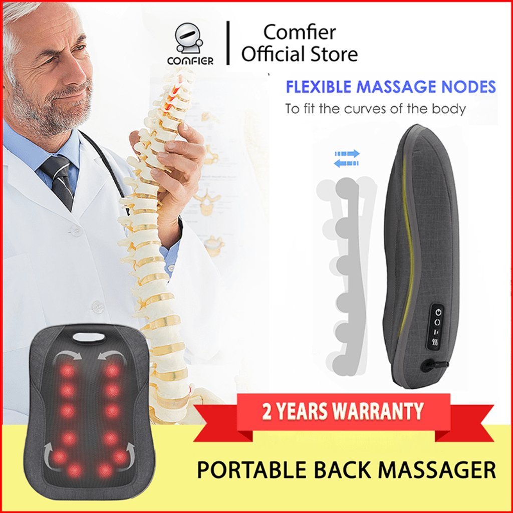 Shiatsu Back Massager with Heat,Comfier Heated Back Massager Pad,Massage  Chair Pad for Chair,Portable Chair Massager for Back,Lumbar,Leg,Carry  Handle,Gifts for Dad/Mom Black