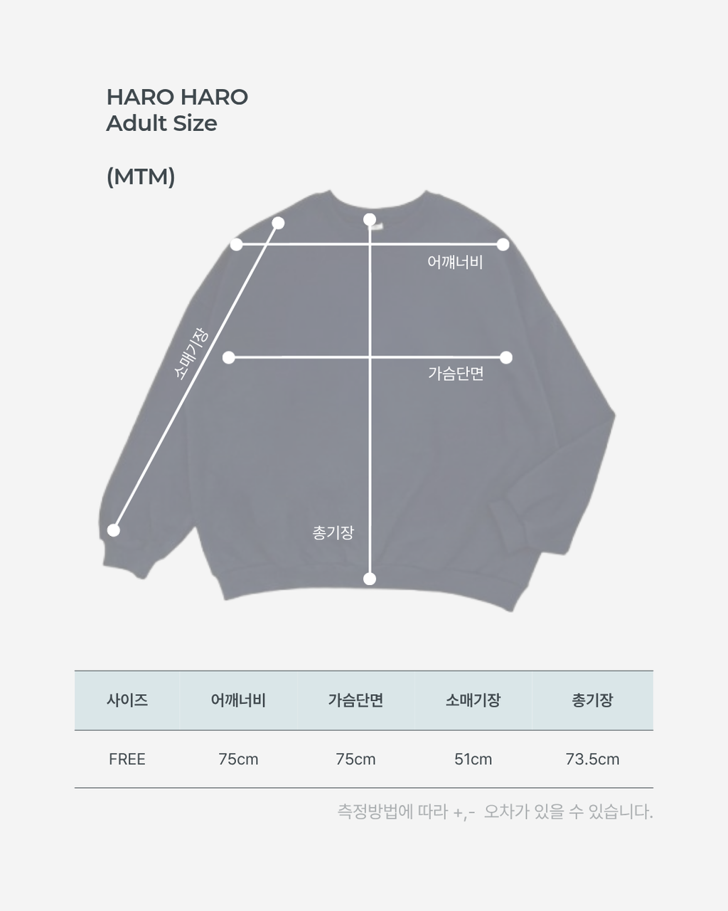 어덜트 사이즈표