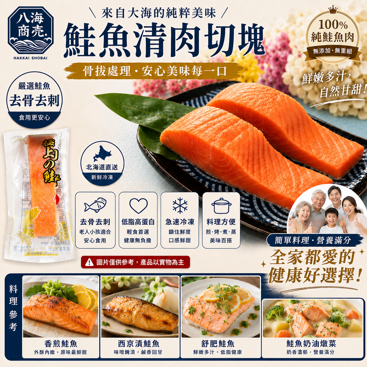 鮭魚清肉切塊包裝加警語860