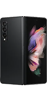 Galaxy Z Fold3 5G in Phantom Black, seen from the rear.