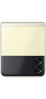 Galaxy Z Flip3 5G in Cream, seen from the rear.
