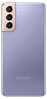 Galaxy S21 5G in Phantom Violet, seen from the rear.