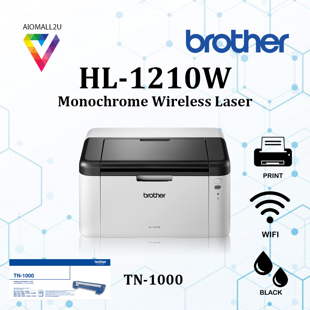 BROTHER HL-1210W Laser Printer (Black, A4, Wifi, Print Only) – Aio Mall 2u