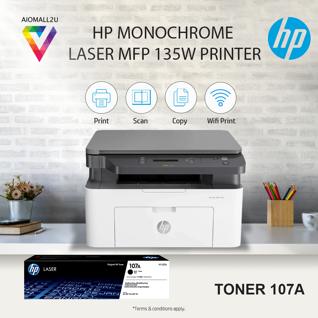 HP Mono LaserJet MFP 135w Printer (Print, Scan, Copy, Wireless, 21 ppm  (black) – Aio Mall 2u