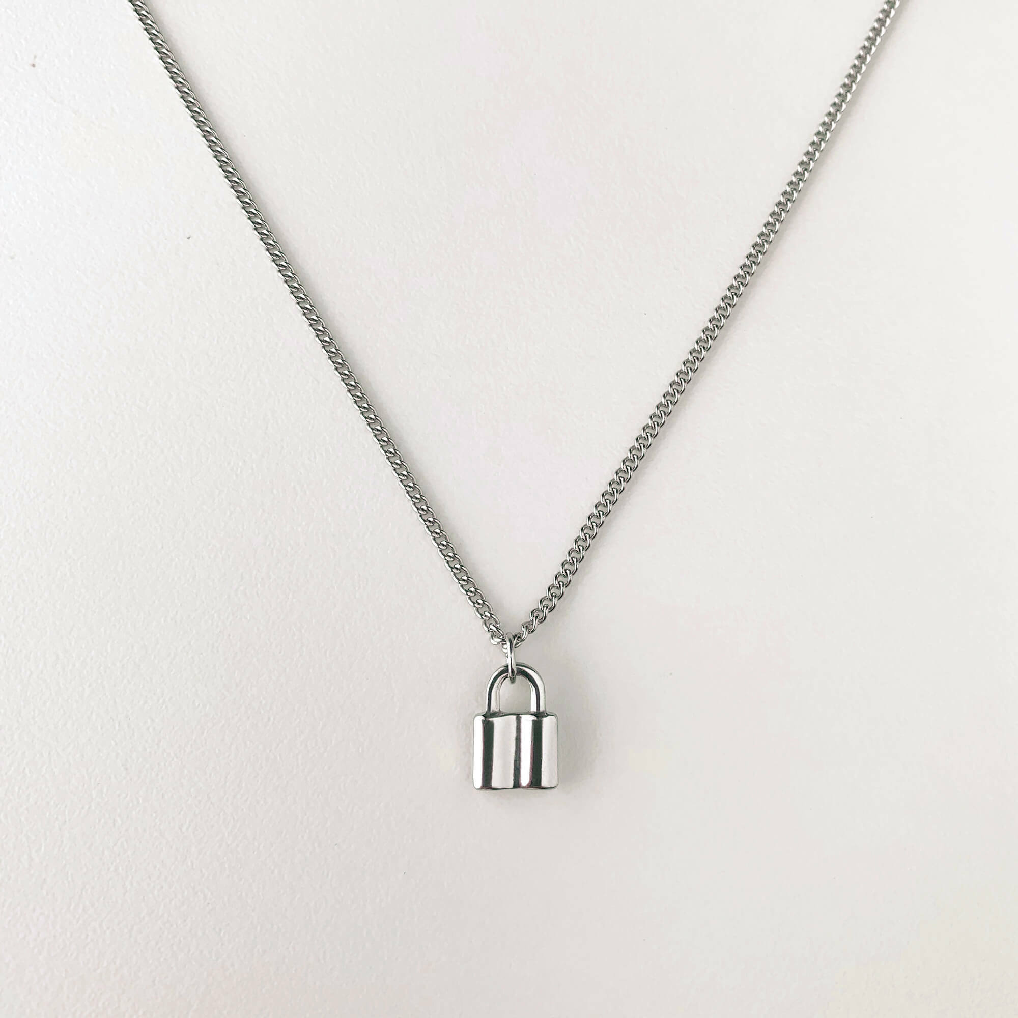 Fine Pad Lock Necklace in Silver