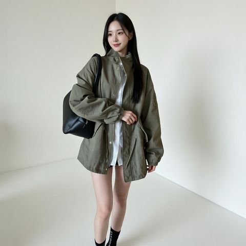 正韓個性立領寬鬆半長版軍裝夾克外套-168 (4)