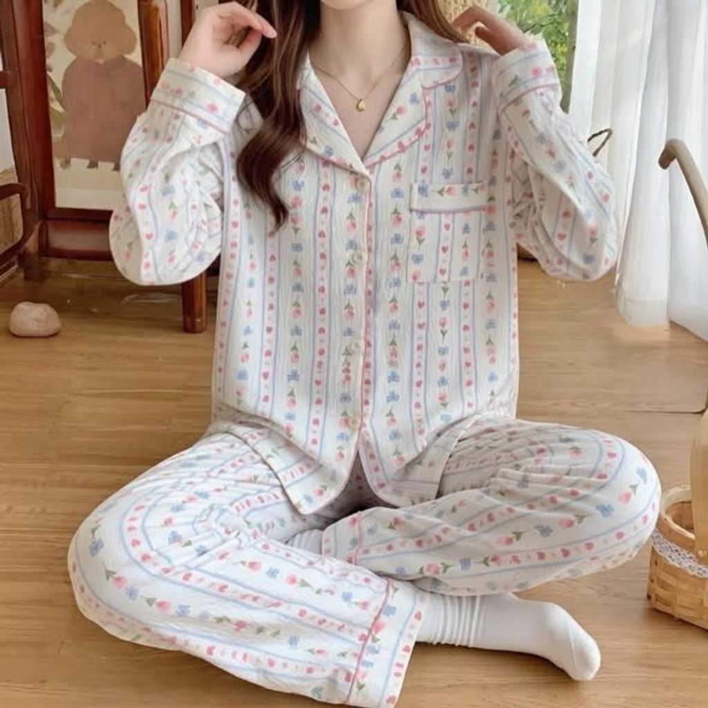 正韓愛心點點兩件式上衣＋褲子居家服套裝$695 (2)