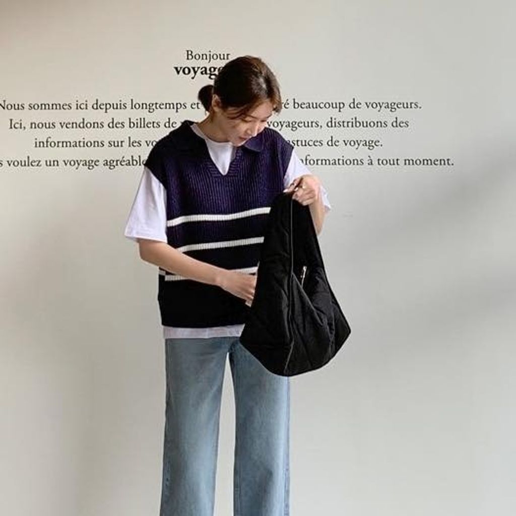 正韓下條紋配色針織背心 $695 (3)