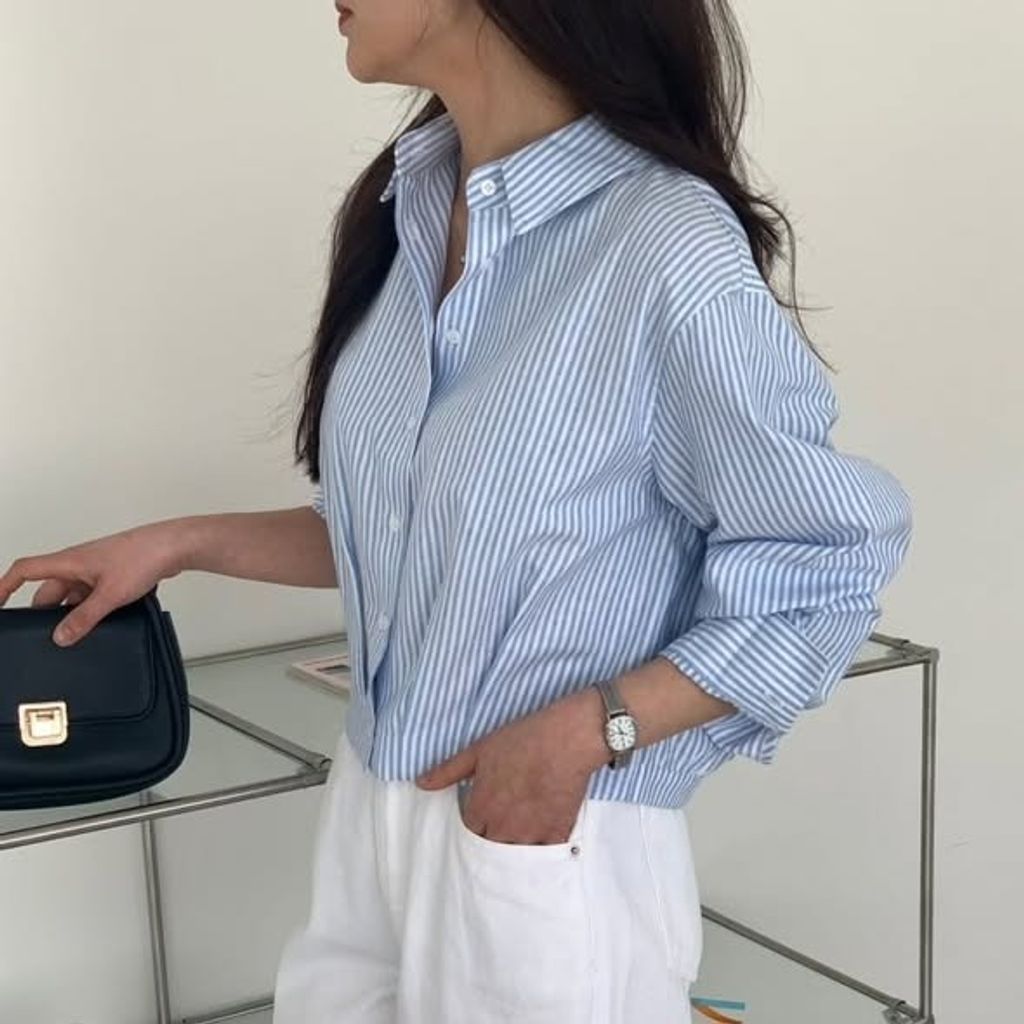 正韓打摺條紋襯衫上衣 $890 (1)