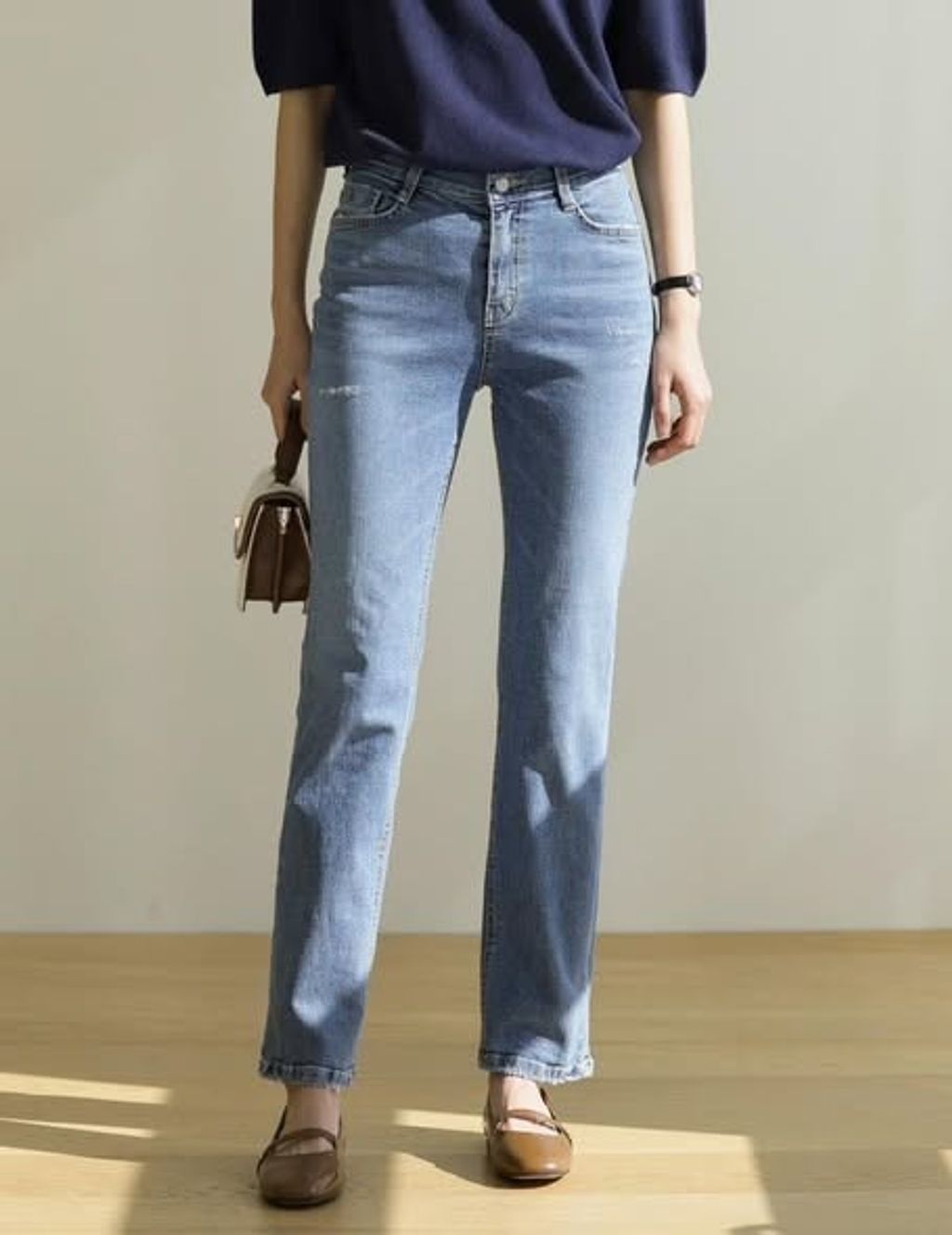 正韓微刷破感直筒牛仔褲 $1280 (1)