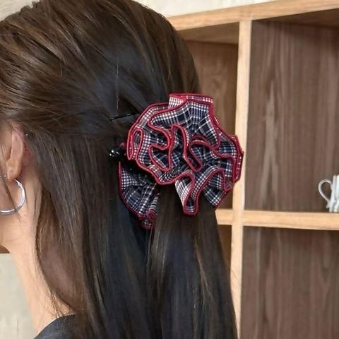 正韓捲邊配色格紋香蕉夾 $180 (1)