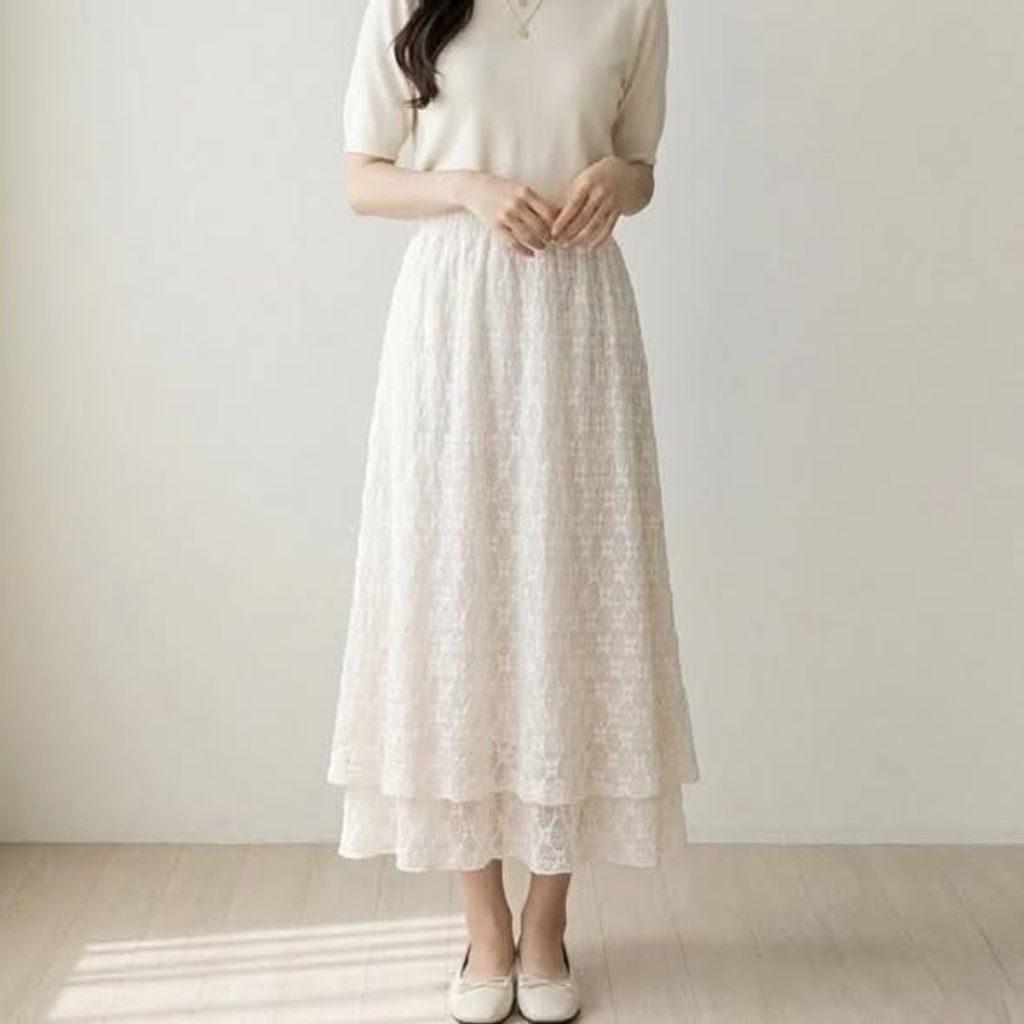 正韓雙層蕾絲花氣質長裙 $1080 (1)