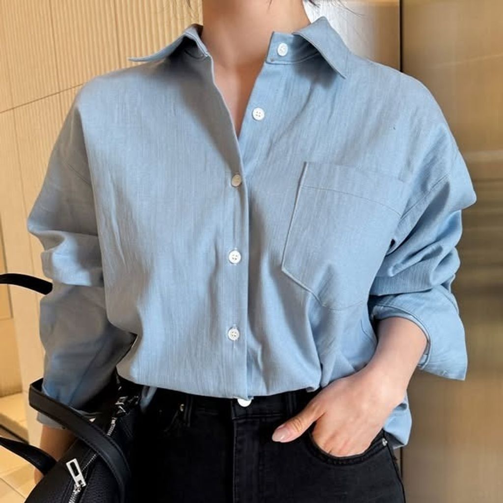 正韓後壓褶布標牛仔上衣-138 (3)